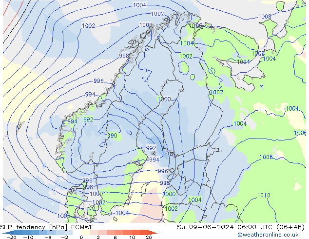 Tendencia de presión ECMWF dom 09.06.2024 06 UTC