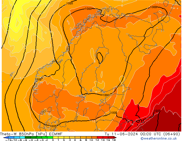 Theta-W 850hPa ECMWF di 11.06.2024 00 UTC