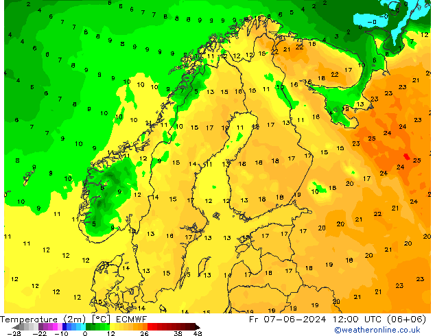 Sıcaklık Haritası (2m) ECMWF Cu 07.06.2024 12 UTC