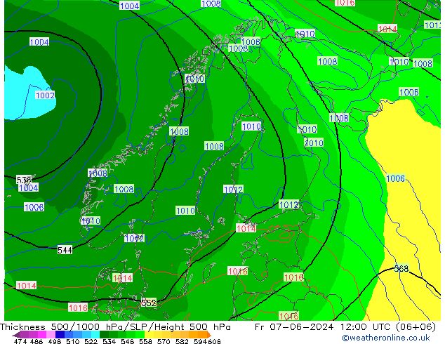 Thck 500-1000hPa ECMWF Fr 07.06.2024 12 UTC