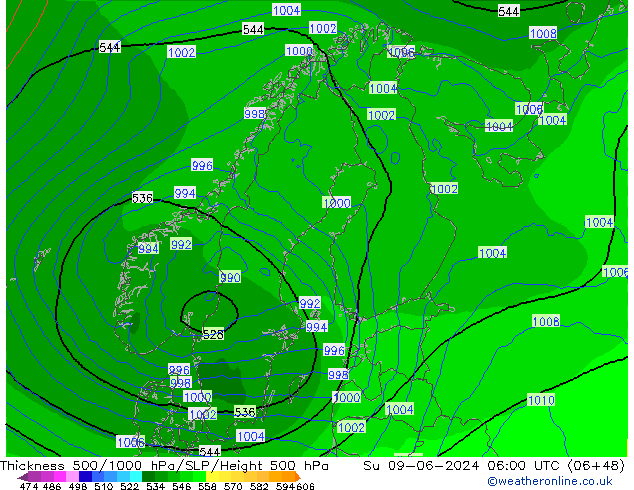 Thck 500-1000hPa ECMWF Su 09.06.2024 06 UTC