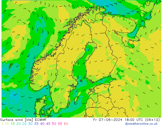 Vento 10 m ECMWF Sex 07.06.2024 18 UTC