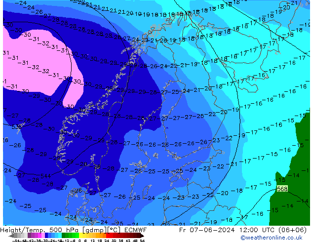 Z500/Rain (+SLP)/Z850 ECMWF ven 07.06.2024 12 UTC