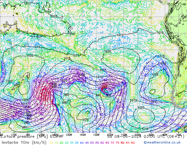 Eşrüzgar Hızları (km/sa) ECMWF Cts 08.06.2024 03 UTC