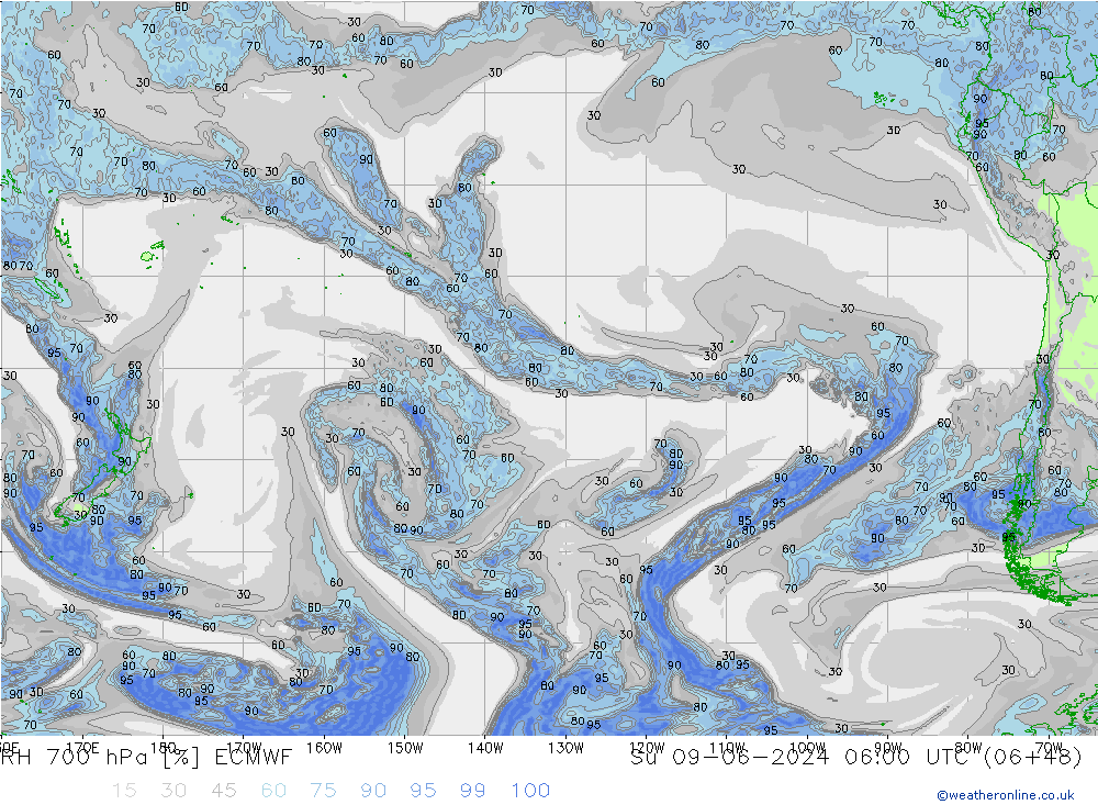 RH 700 hPa ECMWF Ne 09.06.2024 06 UTC