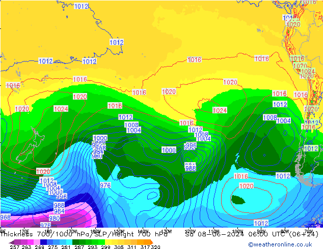 Dikte700-1000 hPa ECMWF za 08.06.2024 06 UTC