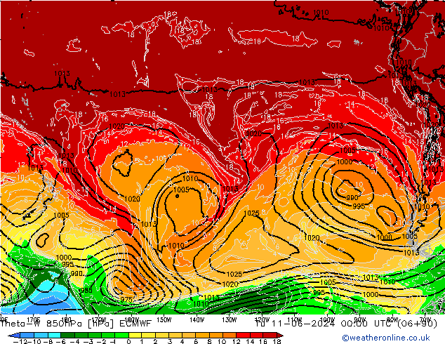 Theta-W 850hPa ECMWF Tu 11.06.2024 00 UTC