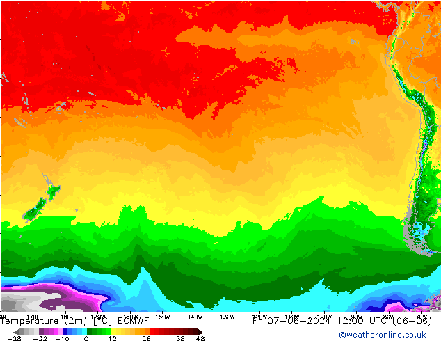 Temperature (2m) ECMWF Pá 07.06.2024 12 UTC