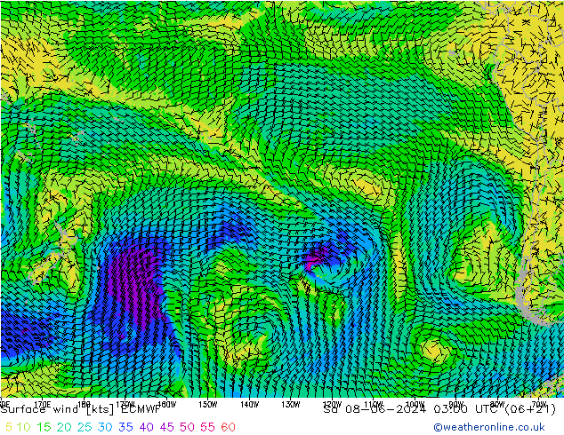 wiatr 10 m ECMWF so. 08.06.2024 03 UTC