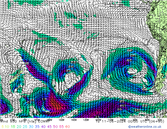 Viento 950 hPa ECMWF mar 11.06.2024 00 UTC