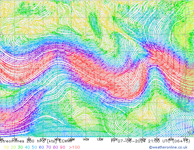 Streamlines 200 hPa ECMWF Pá 07.06.2024 21 UTC