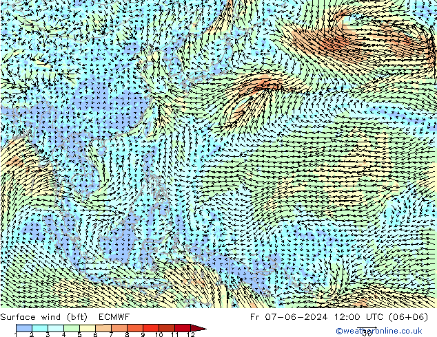  10 m (bft) ECMWF  07.06.2024 12 UTC