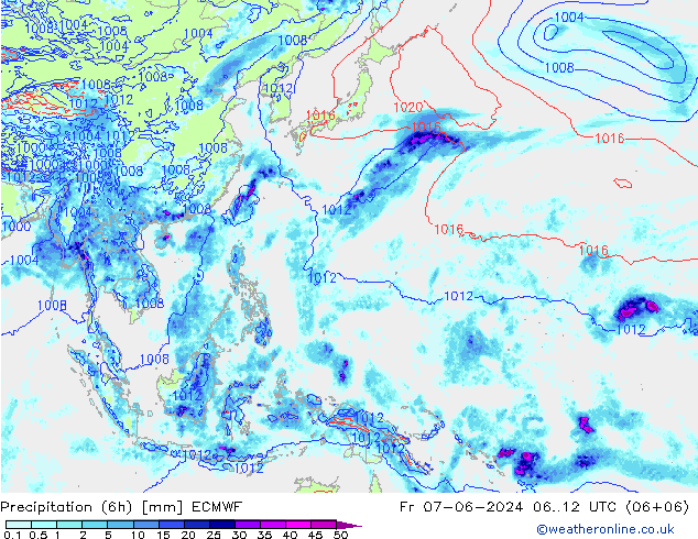 Z500/Rain (+SLP)/Z850 ECMWF Fr 07.06.2024 12 UTC