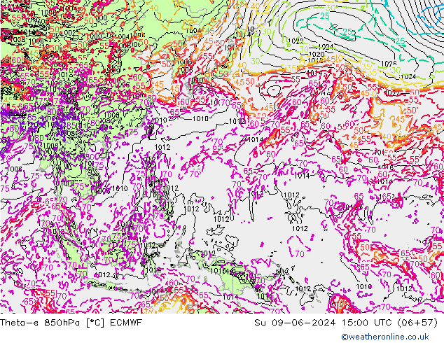 Theta-e 850hPa ECMWF Paz 09.06.2024 15 UTC