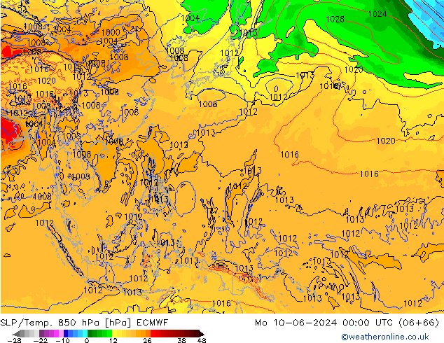 SLP/Temp. 850 hPa ECMWF lun 10.06.2024 00 UTC