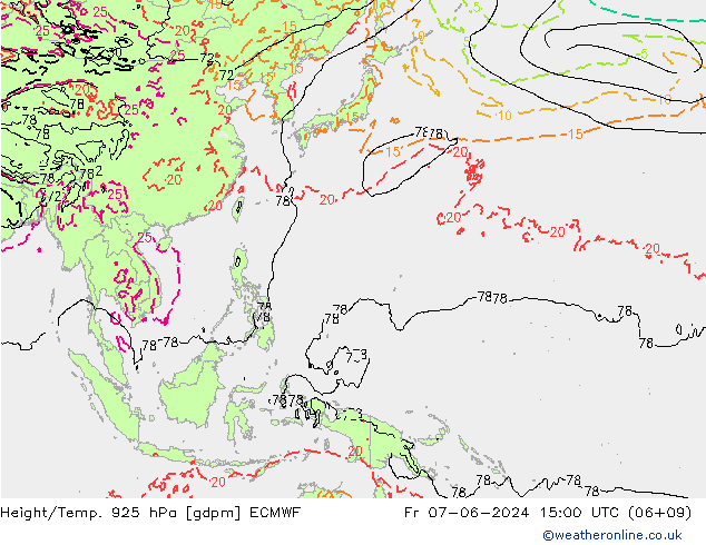 Yükseklik/Sıc. 925 hPa ECMWF Cu 07.06.2024 15 UTC