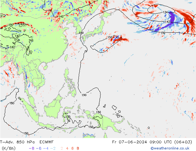 T-Adv. 850 hPa ECMWF Fr 07.06.2024 09 UTC