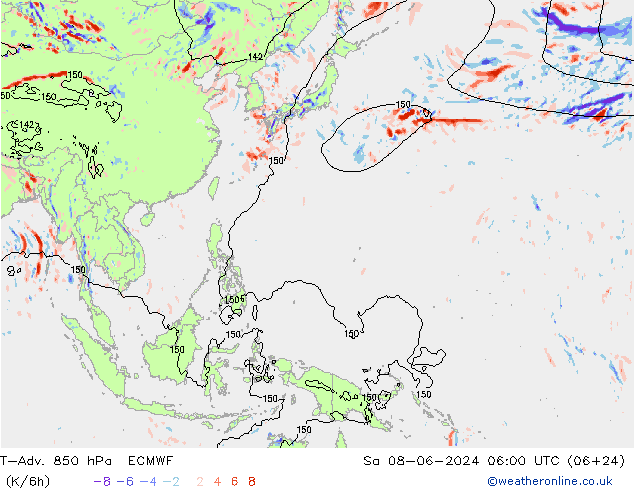 T-Adv. 850 hPa ECMWF Sáb 08.06.2024 06 UTC