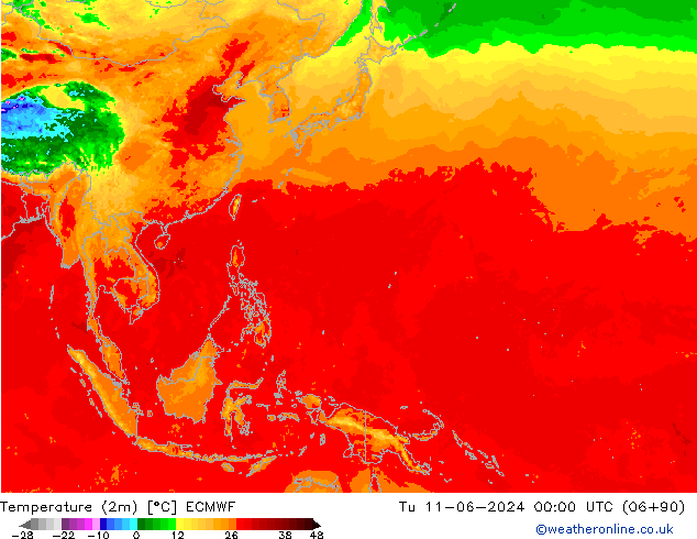 Temperature (2m) ECMWF Tu 11.06.2024 00 UTC