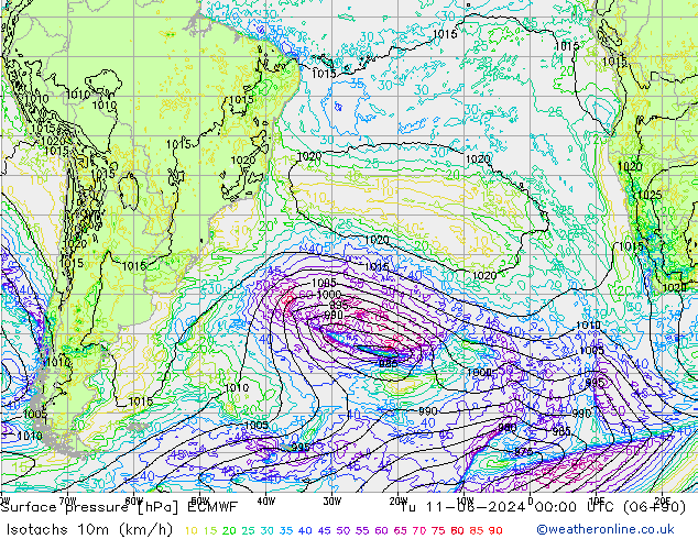 Isotachs (kph) ECMWF Ter 11.06.2024 00 UTC