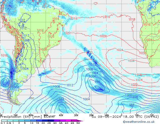 Z500/Regen(+SLP)/Z850 ECMWF zo 09.06.2024 00 UTC