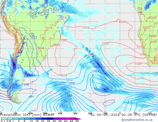 Z500/Rain (+SLP)/Z850 ECMWF Su 09.06.2024 06 UTC