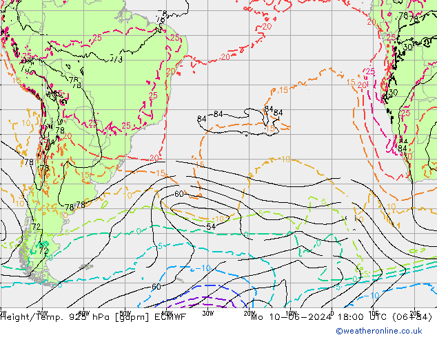 Height/Temp. 925 hPa ECMWF Mo 10.06.2024 18 UTC