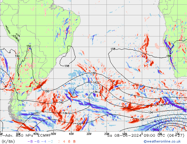 T-Adv. 850 hPa ECMWF za 08.06.2024 09 UTC