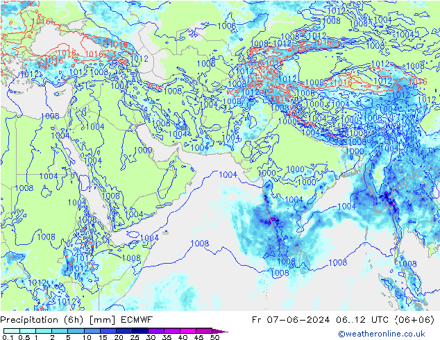 降水量 (6h) ECMWF 星期五 07.06.2024 12 UTC
