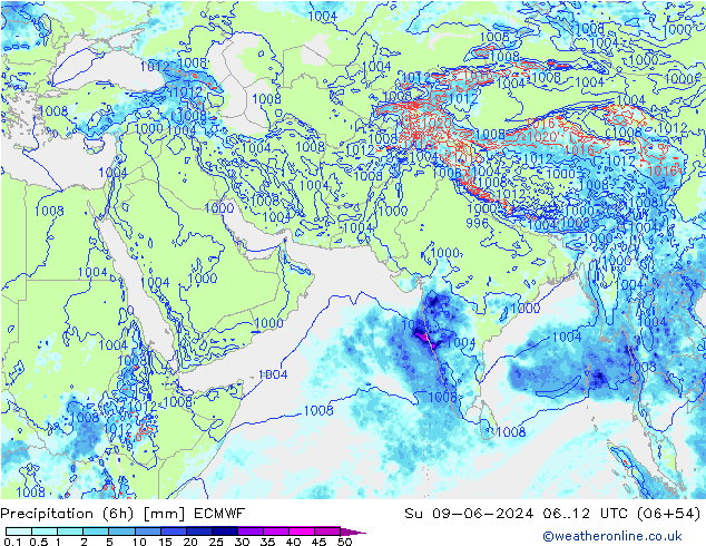 Z500/Regen(+SLP)/Z850 ECMWF zo 09.06.2024 12 UTC