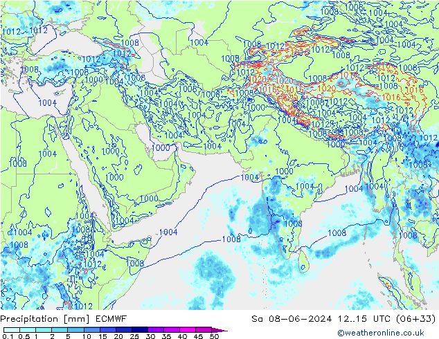 Srážky ECMWF So 08.06.2024 15 UTC