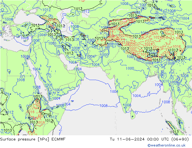 Surface pressure ECMWF Tu 11.06.2024 00 UTC