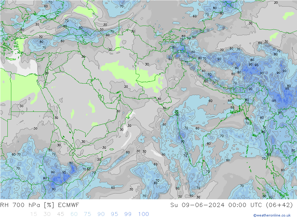 RH 700 hPa ECMWF  09.06.2024 00 UTC