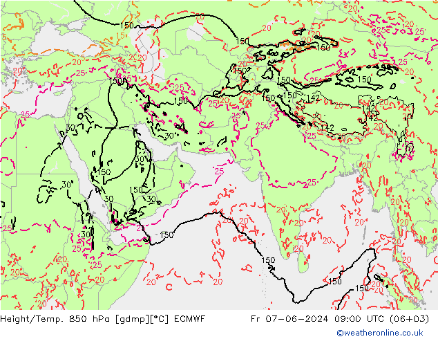 Height/Temp. 850 hPa ECMWF ven 07.06.2024 09 UTC