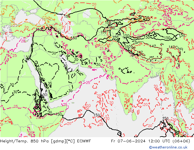 Z500/Rain (+SLP)/Z850 ECMWF Fr 07.06.2024 12 UTC