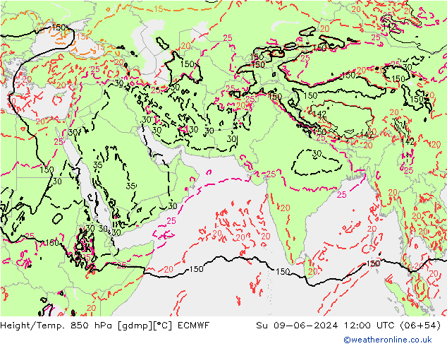 Z500/Regen(+SLP)/Z850 ECMWF zo 09.06.2024 12 UTC