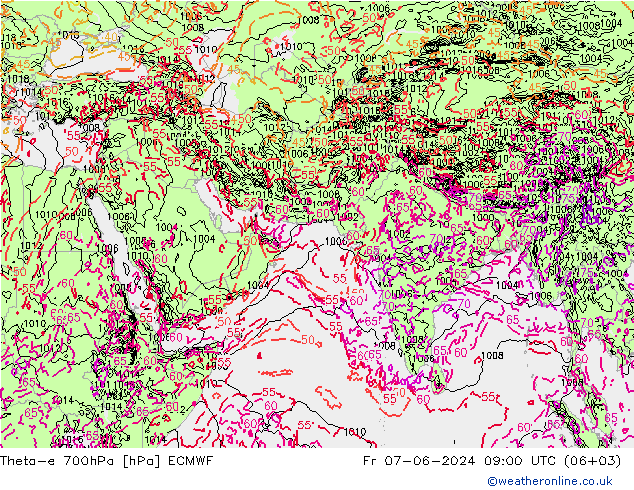 Theta-e 700hPa ECMWF Fr 07.06.2024 09 UTC