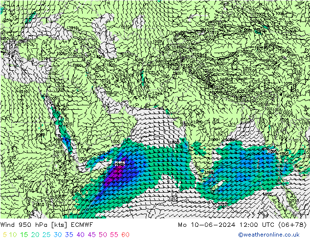 Vento 950 hPa ECMWF lun 10.06.2024 12 UTC