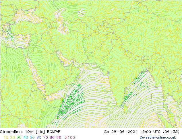 Streamlines 10m ECMWF Sa 08.06.2024 15 UTC