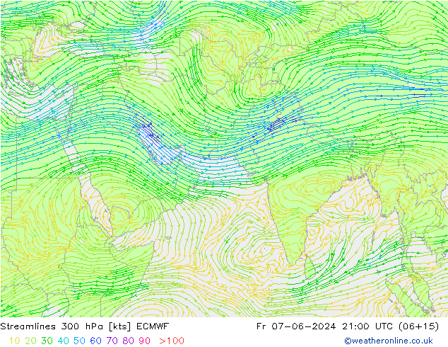 Ligne de courant 300 hPa ECMWF ven 07.06.2024 21 UTC