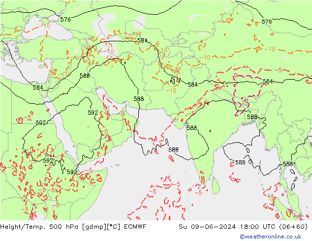 Height/Temp. 500 hPa ECMWF Su 09.06.2024 18 UTC