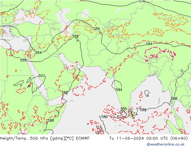 Height/Temp. 500 hPa ECMWF Út 11.06.2024 00 UTC