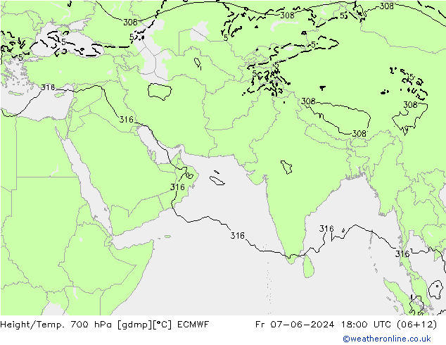 Height/Temp. 700 hPa ECMWF Fr 07.06.2024 18 UTC