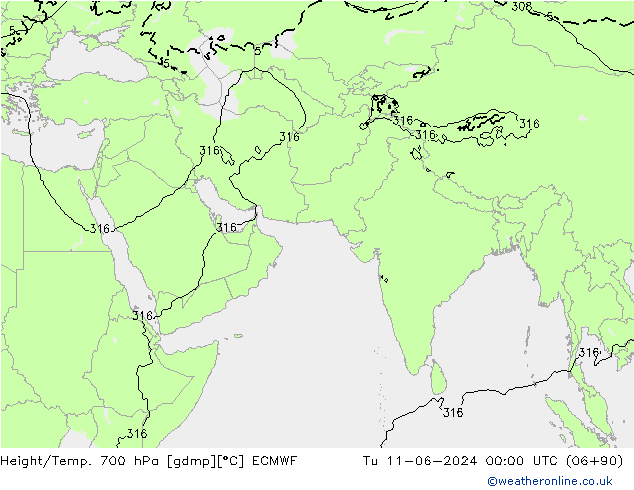 Height/Temp. 700 hPa ECMWF  11.06.2024 00 UTC