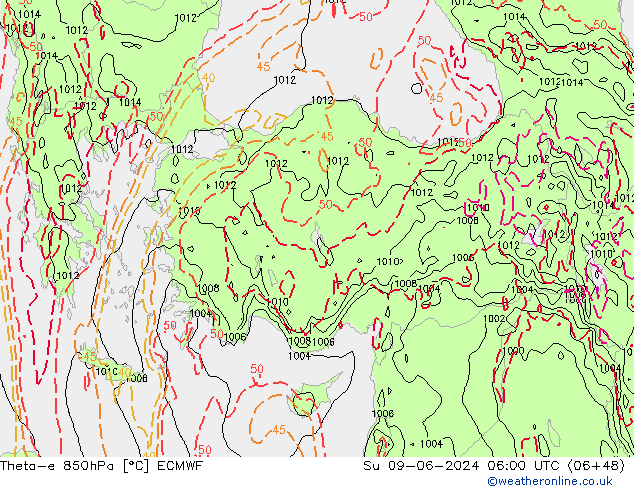 Theta-e 850hPa ECMWF Su 09.06.2024 06 UTC