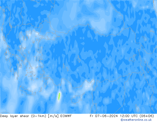 Deep layer shear (0-1km) ECMWF Pá 07.06.2024 12 UTC