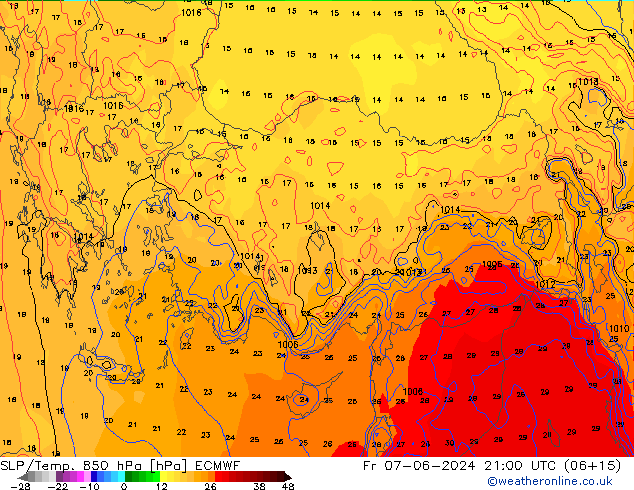 SLP/Temp. 850 hPa ECMWF Fr 07.06.2024 21 UTC