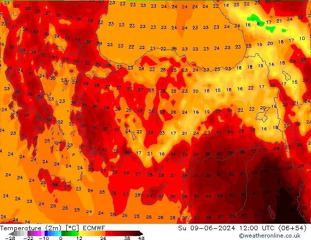 Temperature (2m) ECMWF Su 09.06.2024 12 UTC