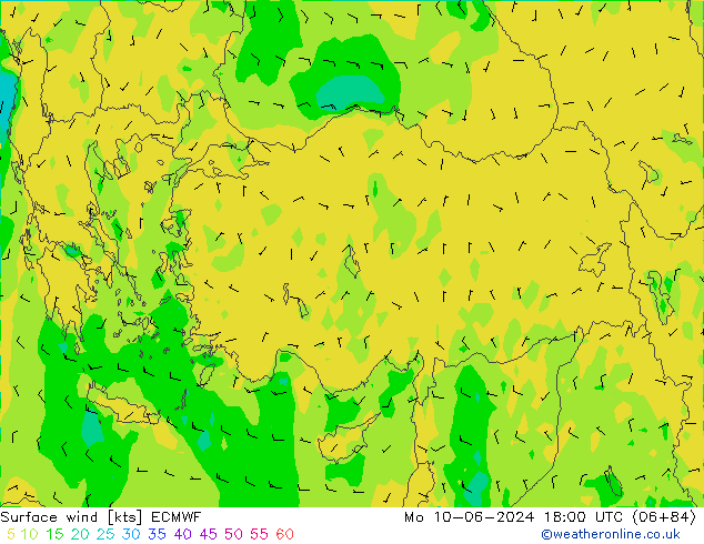 Neerslag 6h/Wind 10m/950 ECMWF ma 10.06.2024 18 UTC