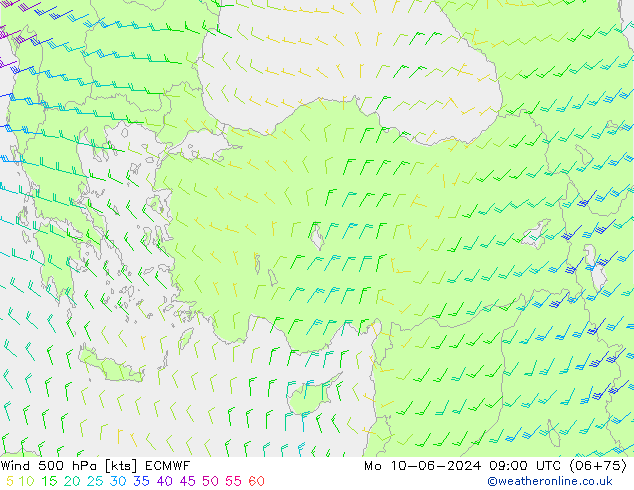 Vento 500 hPa ECMWF Seg 10.06.2024 09 UTC